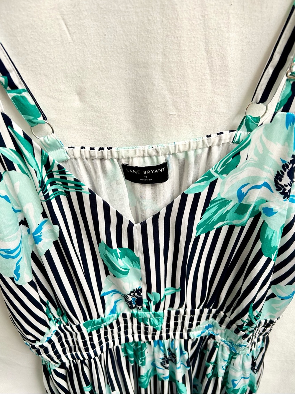 LANE BRYANT MAXI SUNDRESS, NAVY AND WHITE STRIPE WITH BLUE FLORAL, PLUS SIZE 18 - Picture 6 of 11